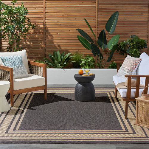 charcoal geometric indoor outdoor rug outside