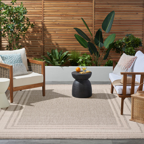 grey geometric indoor outdoor rug outside