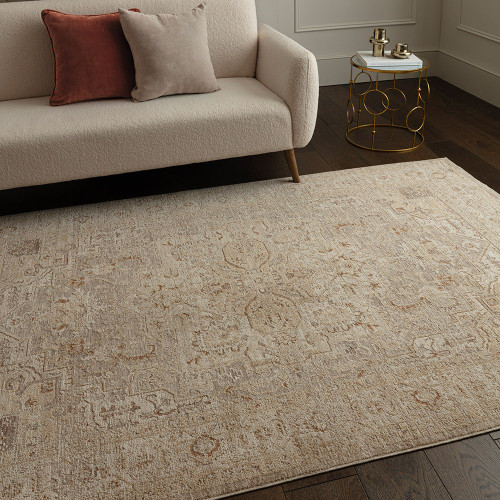 beige  traditional rug in a living room with matching decor