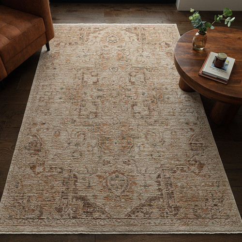 copper traditional rug in a living room with matching decor