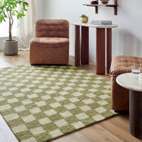 Klopp Modern Wool Checkered Green Rug