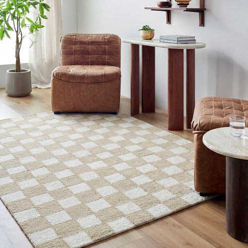 Klopp Modern Wool Checkered Beige Rug