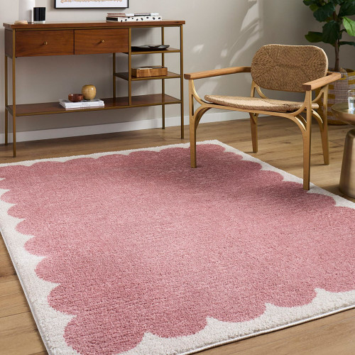 Fossay Washable Border Shaggy Pink Rug