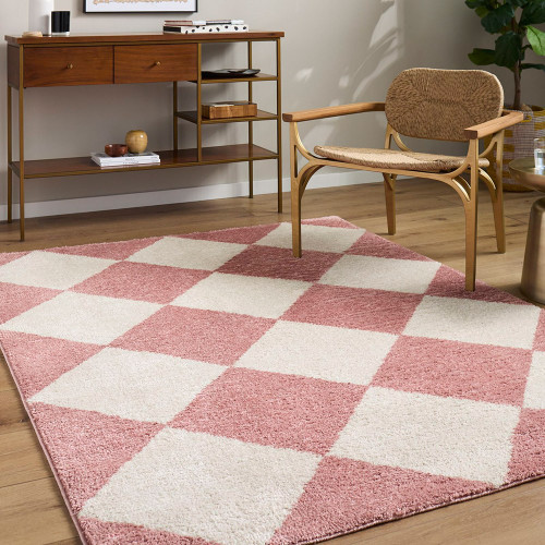 Fossay Washable Diamond Shaggy Pink Rug