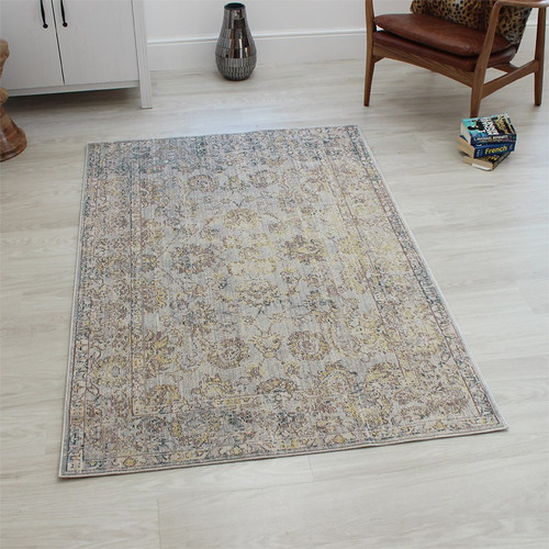 Grey Brown Yellow VE08 Faded Rug 240x330cm