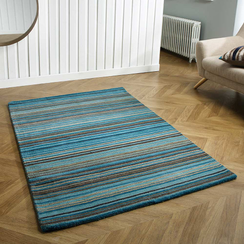 Carter Teal Striped Wool Rug
