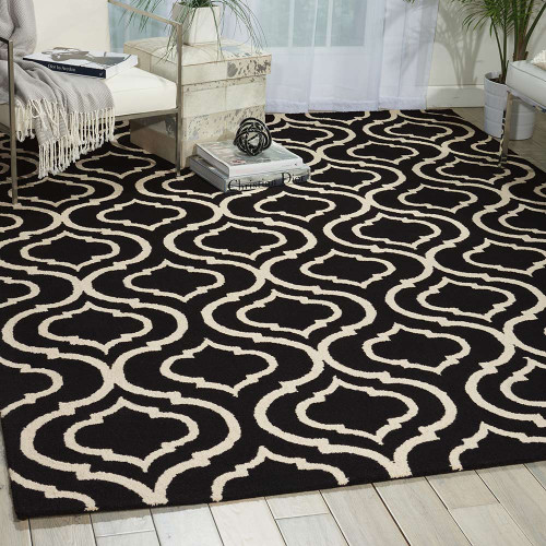 Linear Woolen Rug Black White LIN15