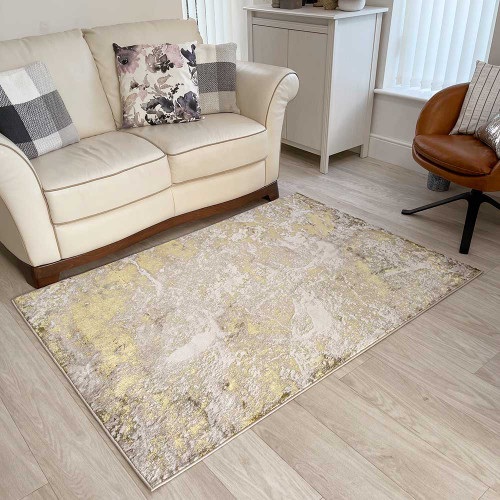 Aurora Rug AU06 Lustre Silky Gold Abstract