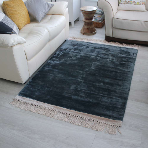 Elgin Tassels Rug Petrol Pink Border
