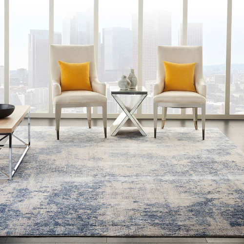 Abstract Silky Textures SLY01 Ivory Blue Rug