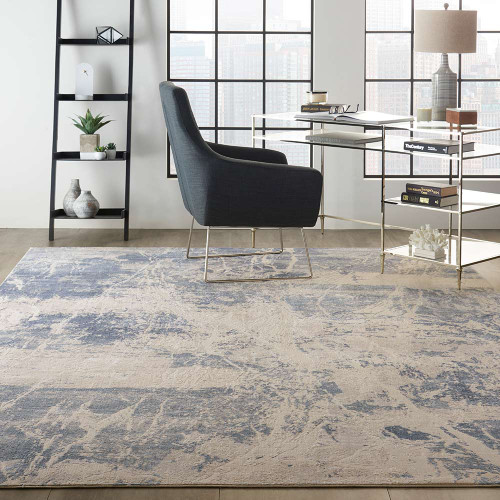 Abstract Silky Textures SLY02 Blue Cream Rug