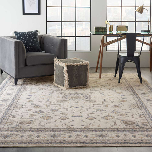 Traditional Silky Textures SLY08 Ivory Grey Rug