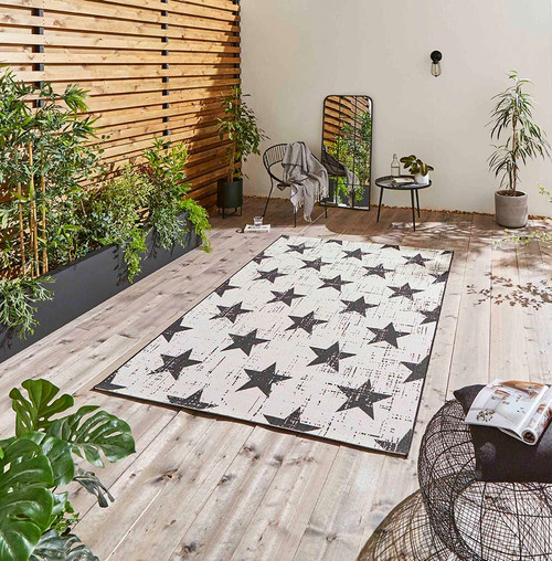 Santa Monica 48648 White Black Indoor Outdoor Rug