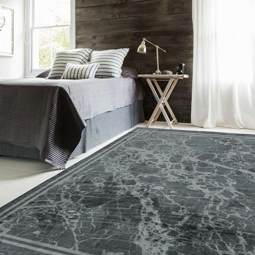 Zehraya ZE03 Grey Border Classic Plain Rug