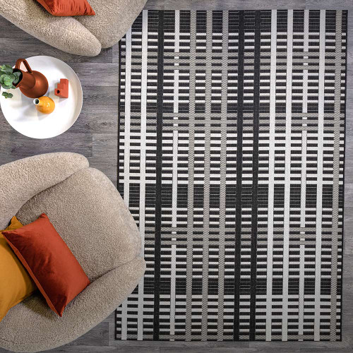 Patio Garden Rug 22 Black Grid