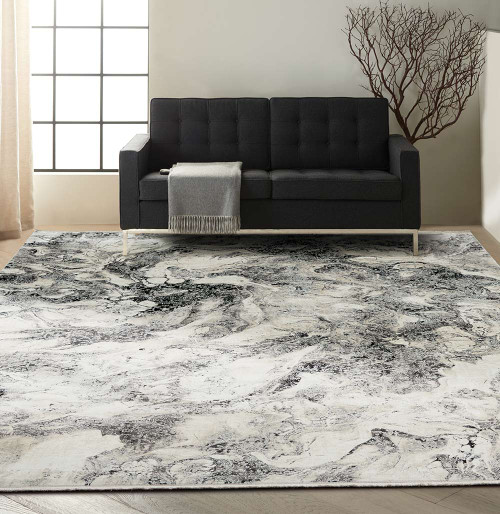 Ck56 Balian Silver Black Rug by Calvin Klein