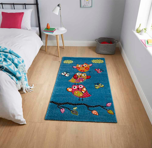 Large Kids Owl Rug in Blue