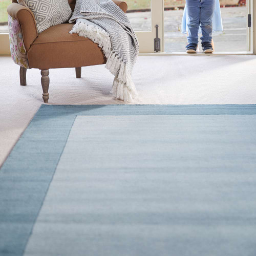 Origins Borders Duck Egg Plain Wool Rug