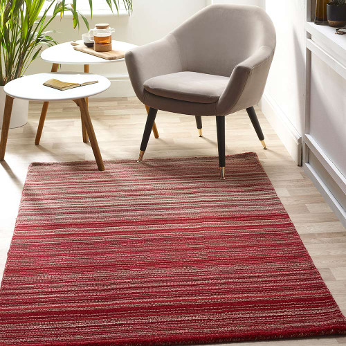 Origins Fine Stripes Red Striped Wool Rug