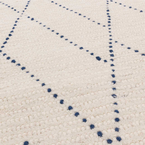 Nepal Cream Blue Linear Rug Indian Wool