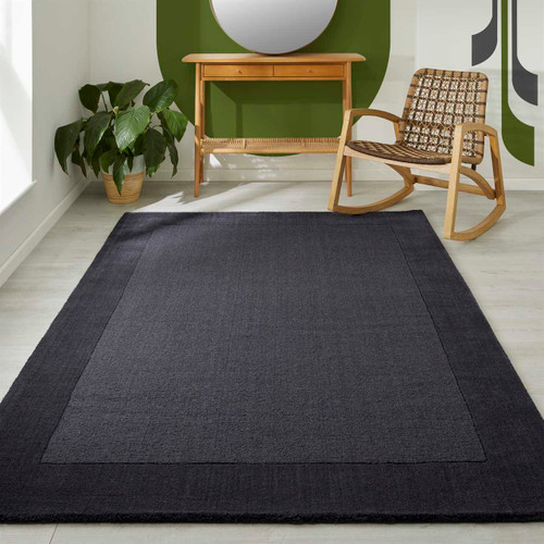 Colours Charcoal Wool Rug Plain Border