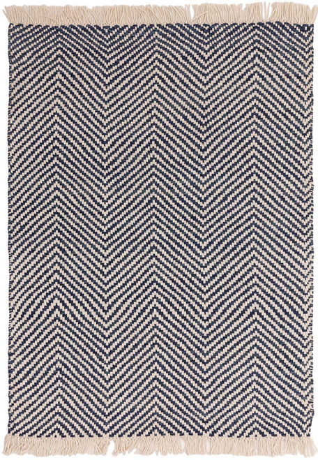 Vigo Navy Cream Flatweave Fringe Rug