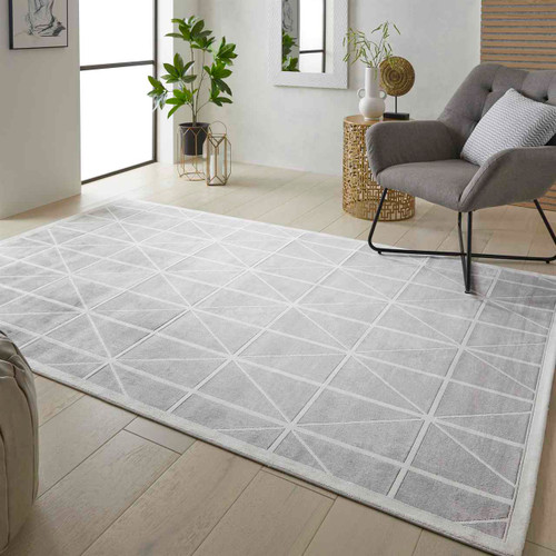 Lugano LUG02 Silky Modern Light Grey Ivory Rug