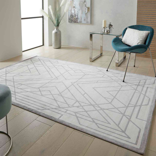 Lugano LUG07 Silky Modern Ivory Grey Rug