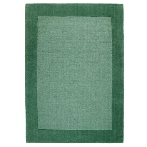 Colours Green Wool Rug Plain Border Runner