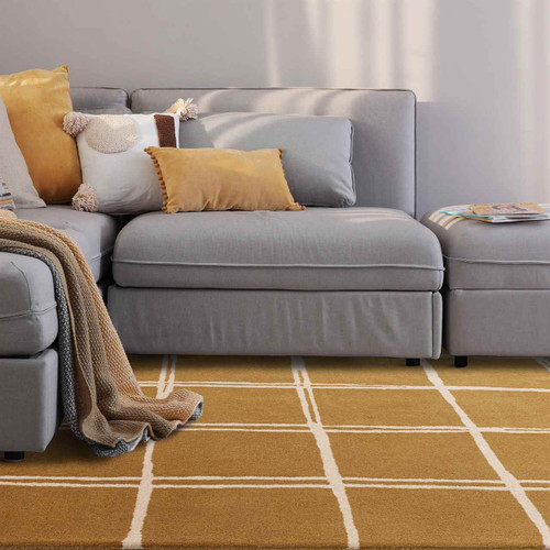Albany Wool Grid Rug Golden Ochre White
