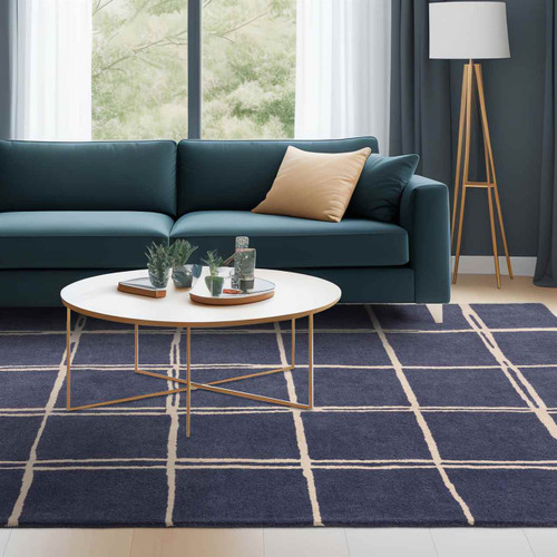 Albany Wool Rug Grid Marine Blue