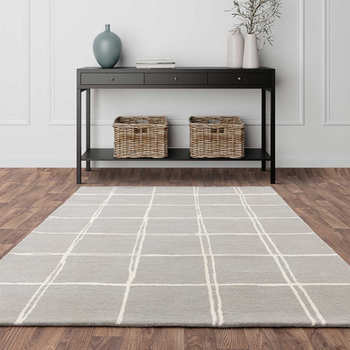 Albany Wool Rug Grid Silver Grey