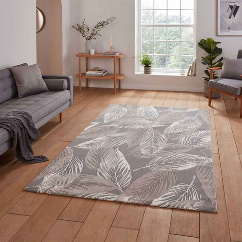 Flores 1925 Grey Washable Leaf Rug