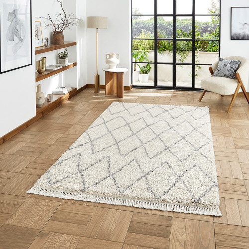 Boho 8280 Cream Grey Berber Shaggy Moroccan Rug Runner