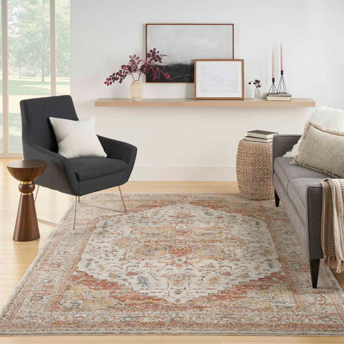 Sahar Traditional Silk Look Rug Ivory Rust 