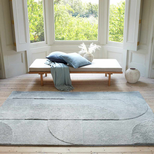 Tova Plain Light Blue Rug Thick Carved Finish