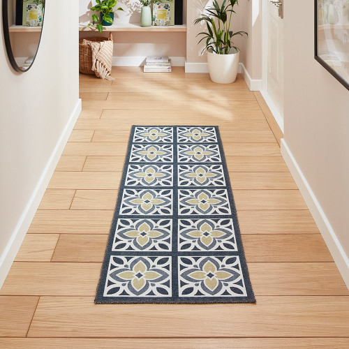 Victoria Grey Yellow Floral Washable Rug