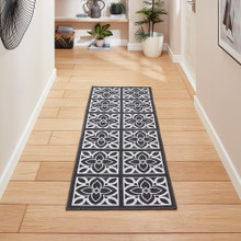 On Sale Victoria Dark Grey Floral Washable Rug Runner 76x230cm runner