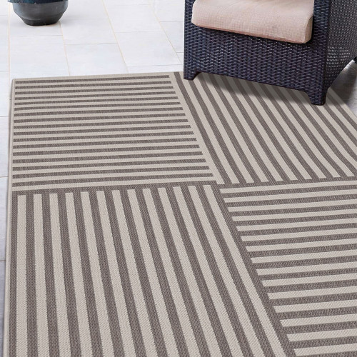 County Multi Stripe Natural Rug outdoors