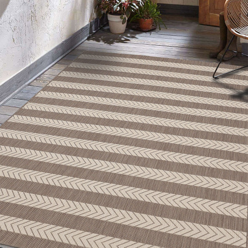 County Stripe Natural Rug outdoors