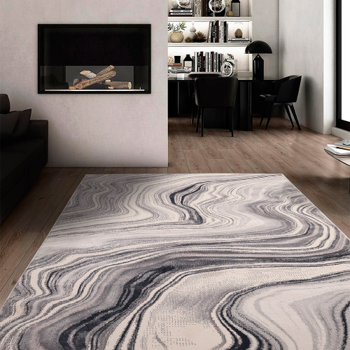 Dusk Watercolour Grey Rug in a living room