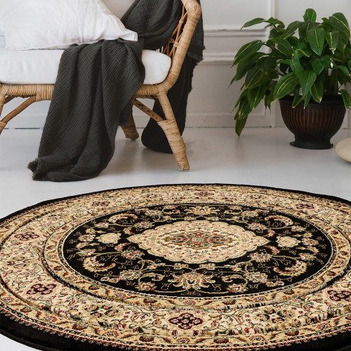 Victoria Traditional Black Circle Rug
