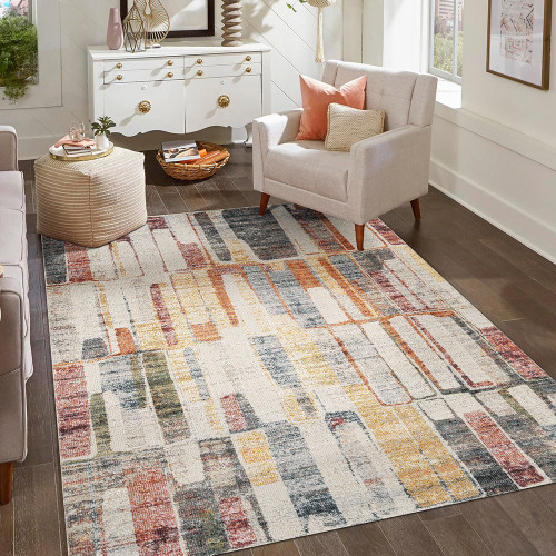 slate multi-colour rug in a living room on hard wood floor