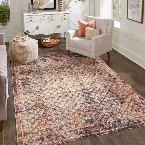 lattice multi-colour rug in a living room on hard wood floor