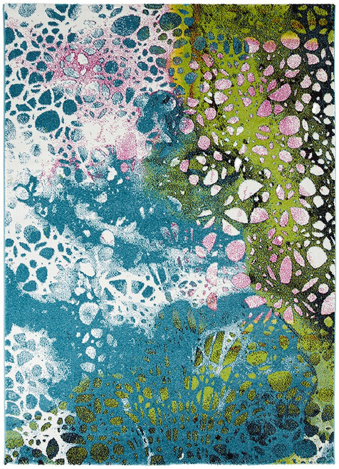 blue multicolour abstract rug portrait