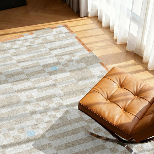 grey chess eco rug in a living room with matching decor