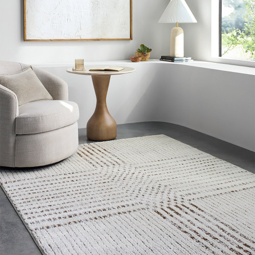 brown ivory scandi rug in a room with matching decor