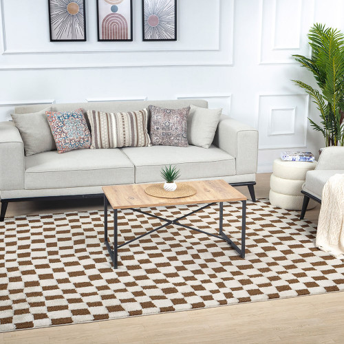 ivory brown scandi rug in a room with matching decor