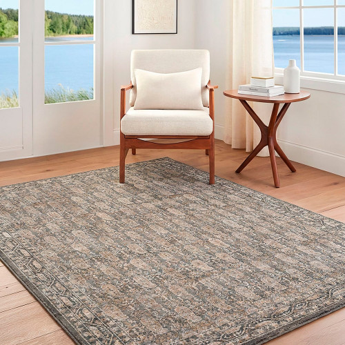 Arda Vintage Traditional Grey Green Rug