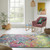 multicolour abstract rug in a living room with matching decor
